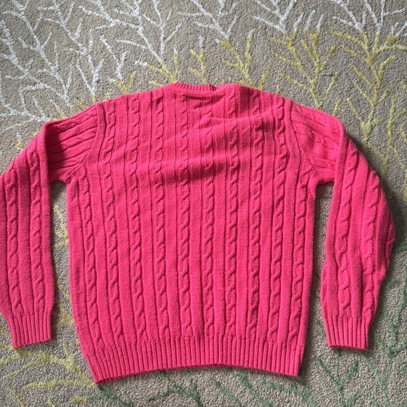 Vintage Fall River knitting Mills cable knit hot pink sweater L - Picture 4 of 5